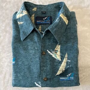 America's Cup 2000 New Zealand XXL Sailing Boat Print Button Up Shirt